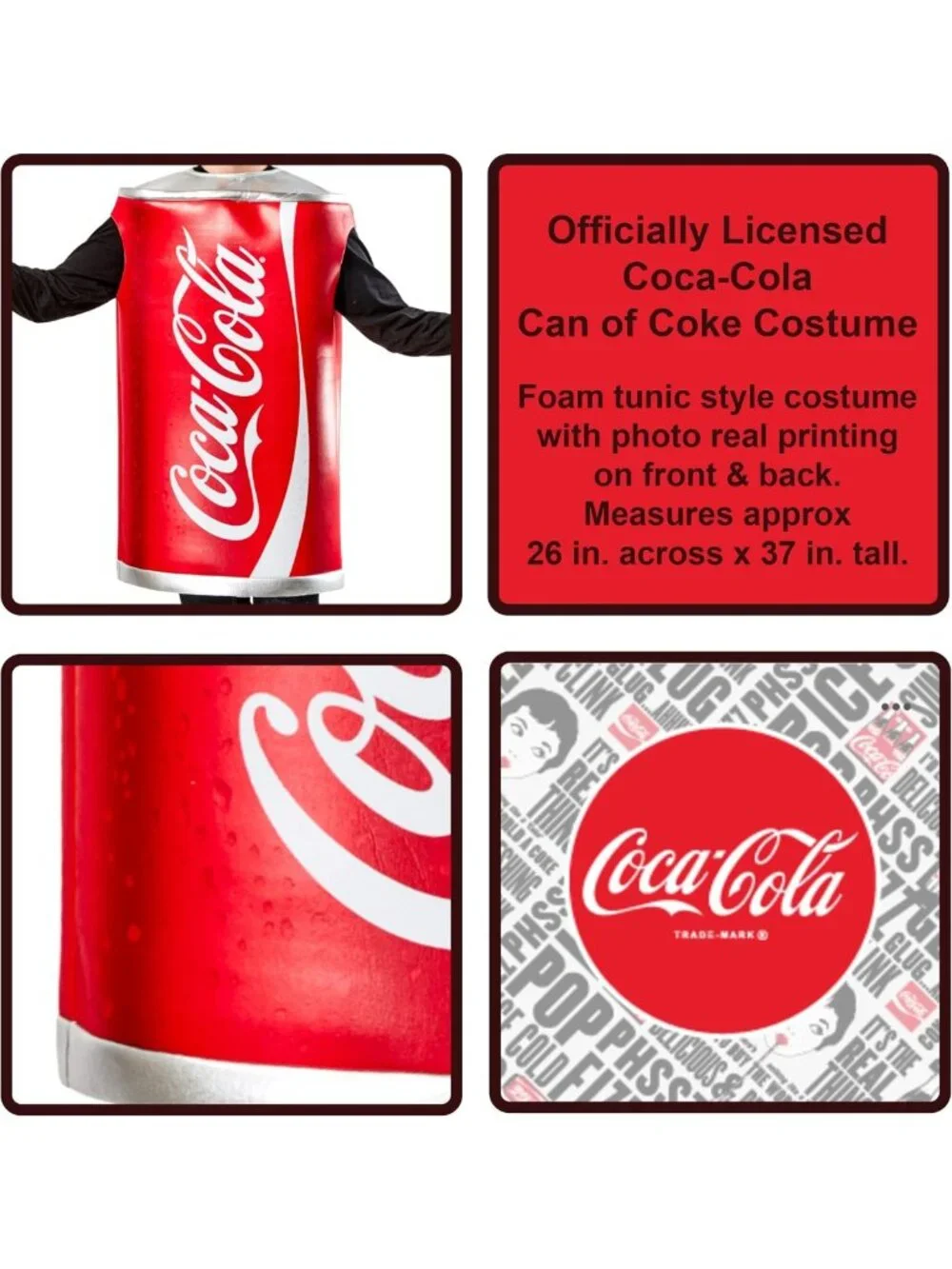Unisex Can of Coke Costume for Adults - Fun Retro Drink Outfit, One Size